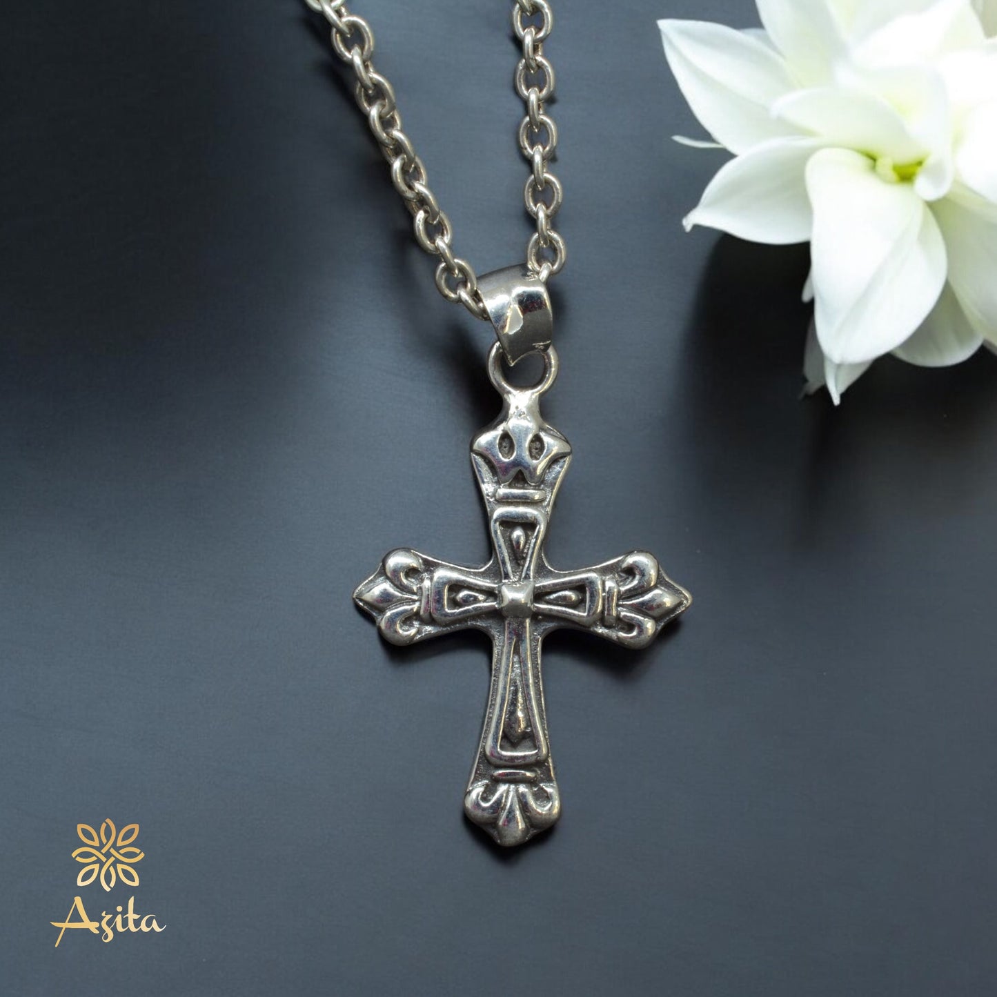 Azita 925 Sterling Silver Christian Cross Pendant for Men and Women | Cross Pendant-6 | Without Chain | with Certificate of Authenticity and BIS Hallmark.