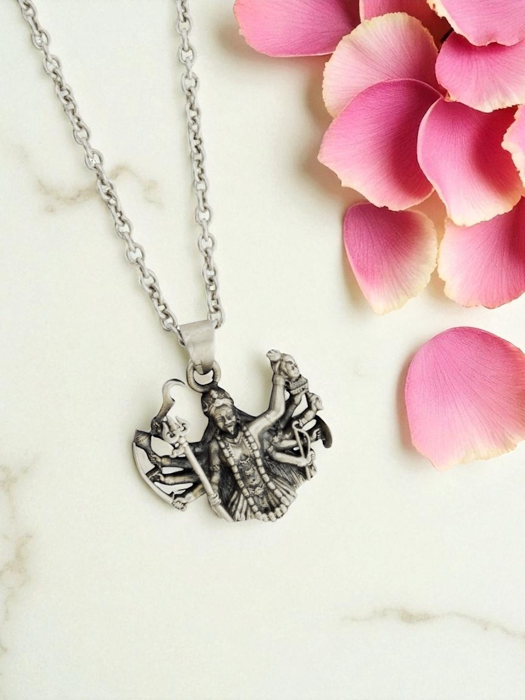 Azita 925 Sterling Silver Goddess Kali Maa Pendant for Men and Women| Without chain | With Certificate of Authenticity and BIS Hallmark.