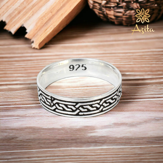 Azita 925 Sterling Silver Turkish Band Ring for Men and Boys|Turkish Band 1| with Certificate of Authenticity and BIS Hallmark.