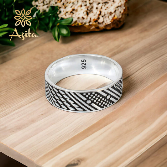 Azita 925 Sterling Silver Turkish Band Ring for Men and Boys|Turkish Band 2| with Certificate of Authenticity and BIS Hallmark.