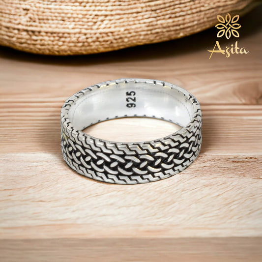 Azita 925 Sterling Silver Turkish Band Ring for Men and Boys|Turkish Band 3| with Certificate of Authenticity and BIS Hallmark.