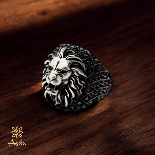 Azita 925 Sterling Silver Lion Turkish Ring for Men and Boys with Certificate of Authenticity and BIS Hallmark.