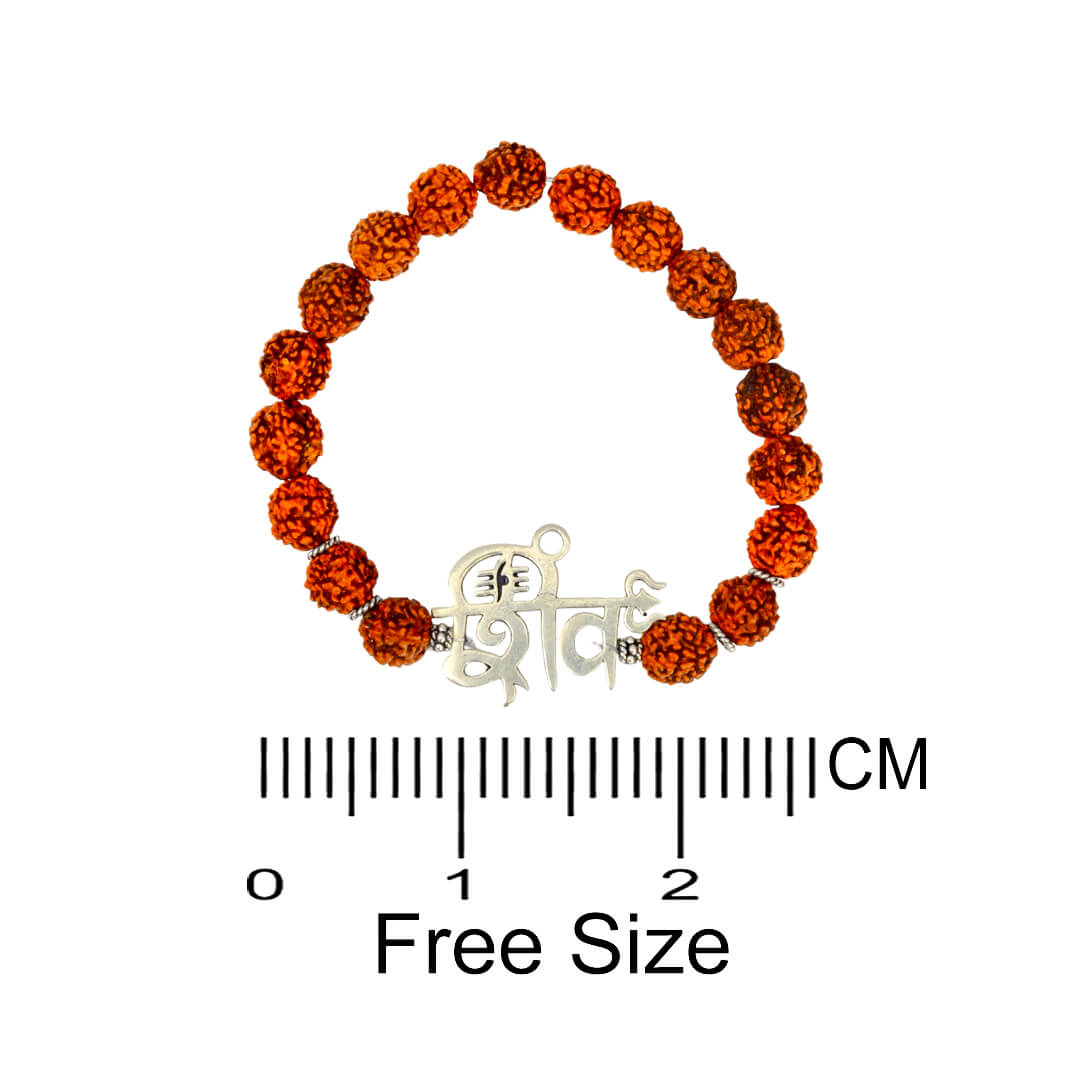 Azita 925 Sterling Silver Flexible Rudraksha Bracelet with God Shiv charm for Men and Women| With Certificate of Authenticity and BIS Hallmark