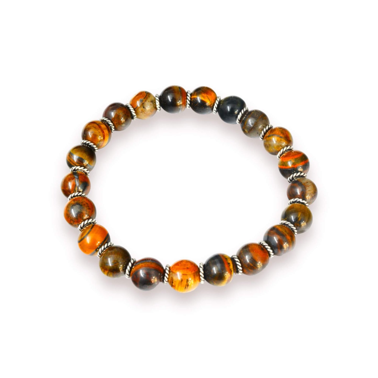 Azita 925 Sterling Silver Flexible Tiger eye Bracelet for Men and Women|Silver Spiral Beads| With Certificate of Authenticity
