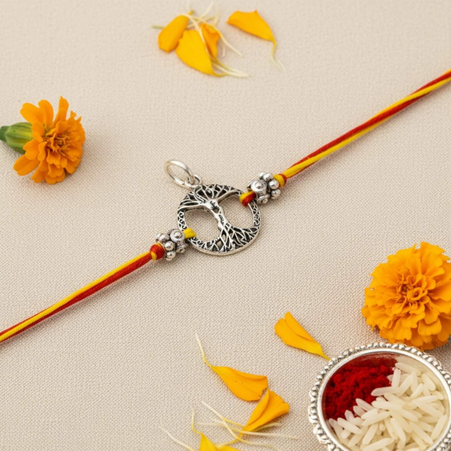 Azita 925 Sterling Silver 2-in-1 Rakhi for Men and Women| Man and women Embraced in Tree of Life| With Certificate of Authenticity and BIS Hallmark.