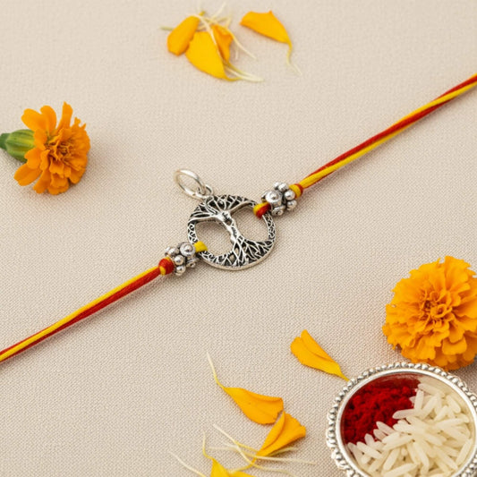 Azita 925 Sterling Silver 2-in-1 Rakhi for Men and Women| Man and women Embraced in Tree of Life| With Certificate of Authenticity and BIS Hallmark.