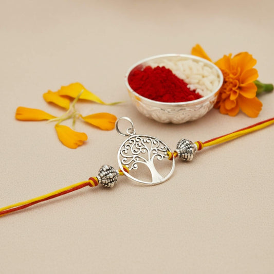Azita 925 Sterling Silver 2-in-1 Rakhi for Men and Women| Tree of Life | With Certificate of Authenticity and BIS Hallmark.