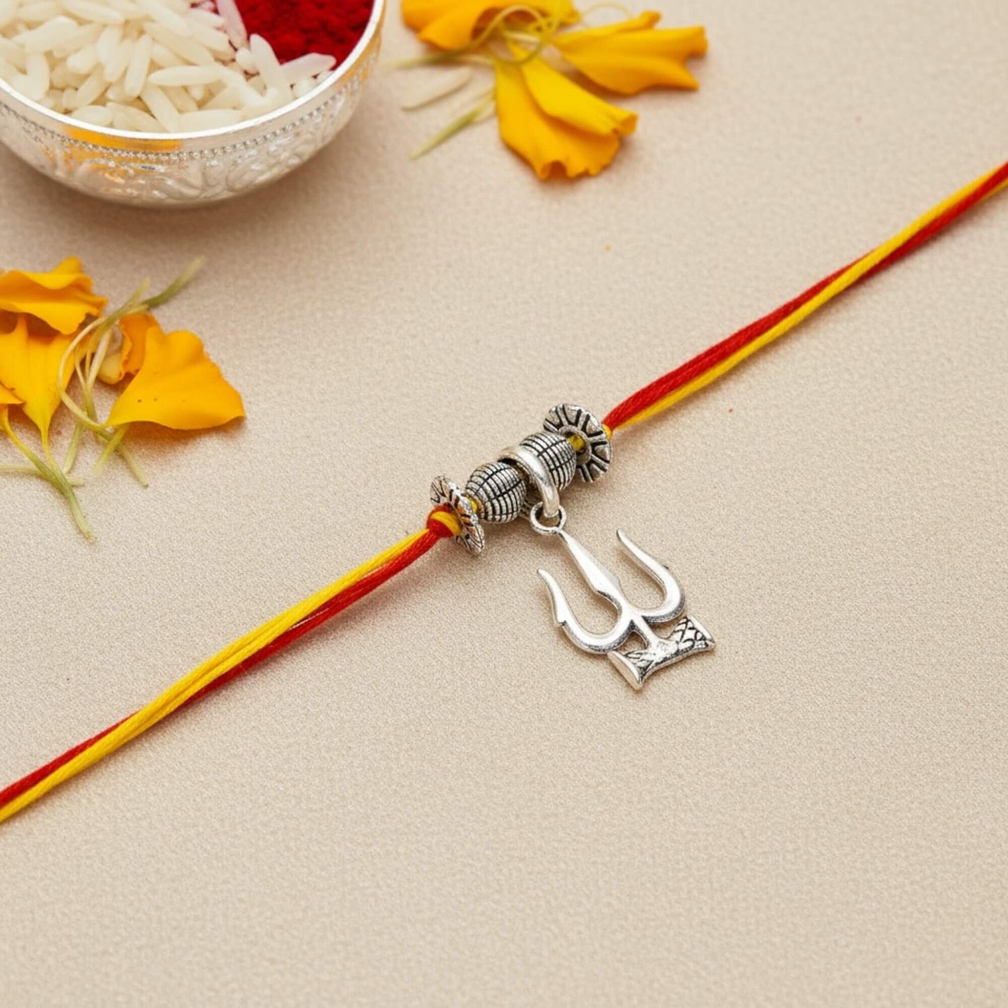 Azita 925 Sterling Silver 2-in-1 Rakhi for Men and Women| Shiv Trishul| With Certificate of Authenticity and BIS Hallmark.