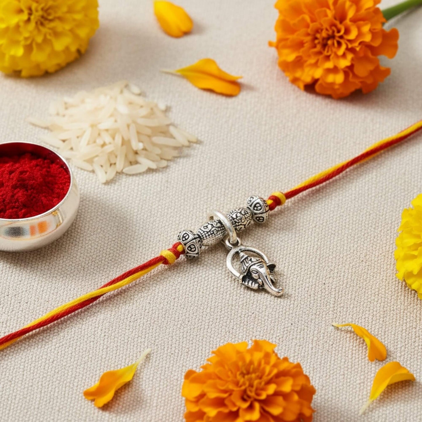 Azita 925 Sterling Silver 2-in-1 Rakhi for Men and Women| Ganesh | With Certificate of Authenticity and BIS Hallmark.