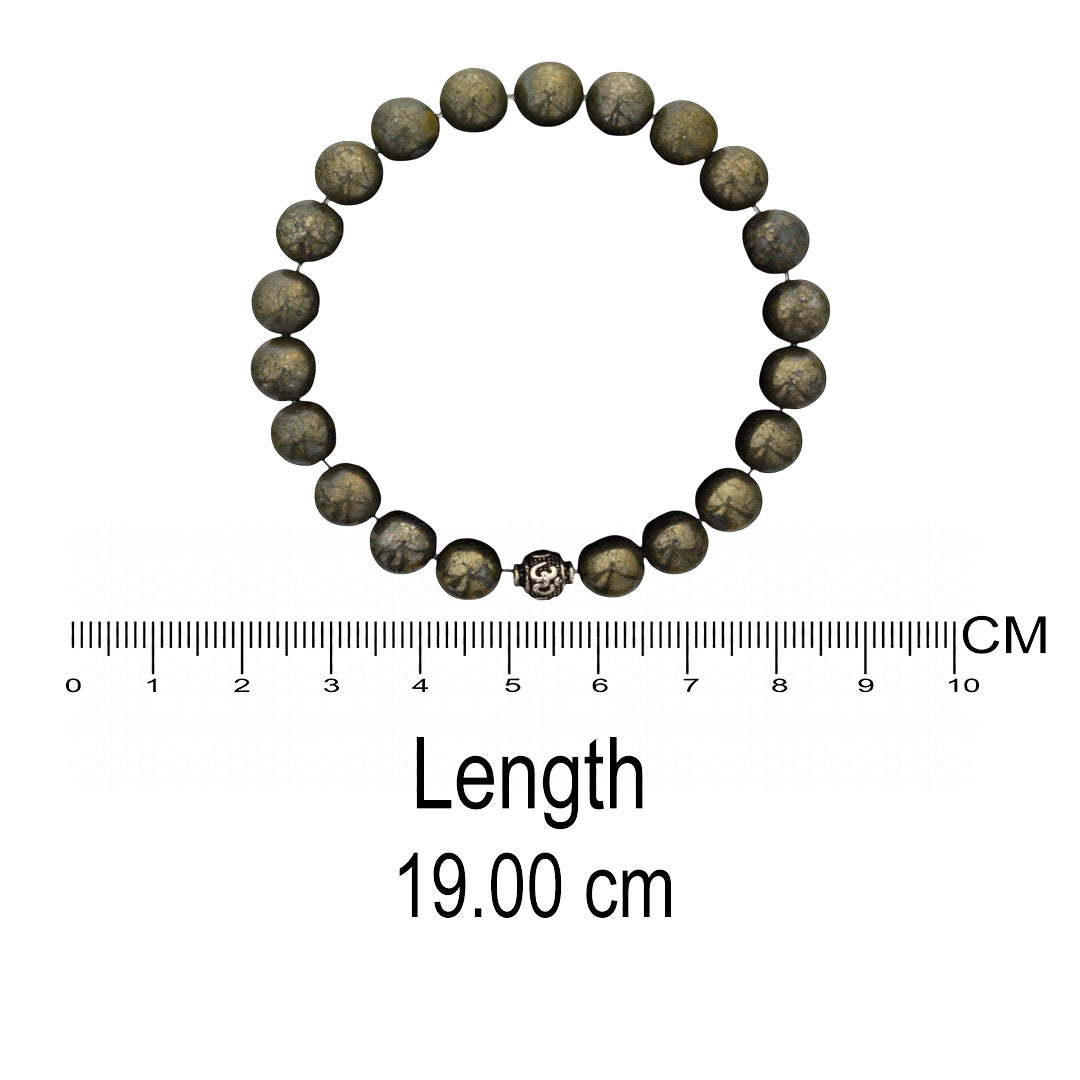 Azita 925 Sterling Silver Stretchable 8mm Pyrite Bracelet for Men and Women with Om Silver Bead | with Certificate of Authenticity| Attract Wealth and Success