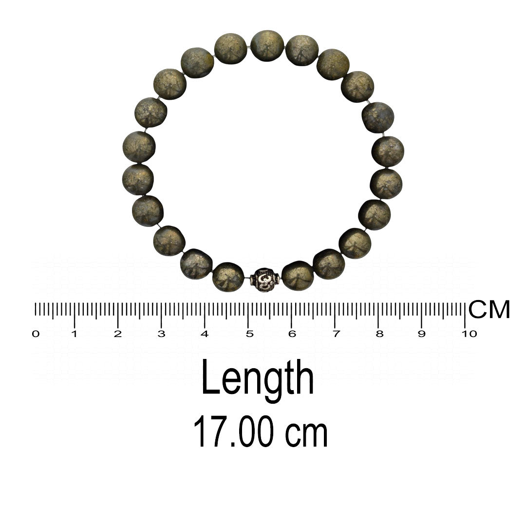 Azita 925 Sterling Silver Stretchable 8mm Pyrite Bracelet for Men and Women with Om Silver Bead | with Certificate of Authenticity| Attract Wealth and Success