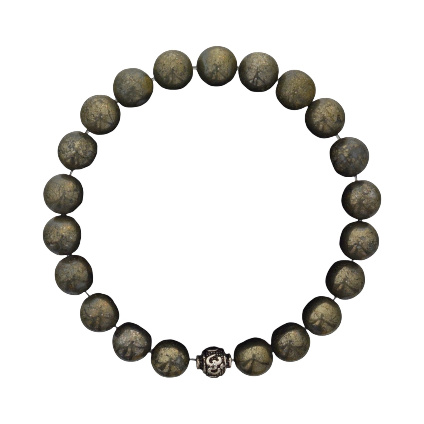 Azita 925 Sterling Silver Stretchable 8mm Pyrite Bracelet for Men and Women with Om Silver Bead | with Certificate of Authenticity| Attract Wealth and Success