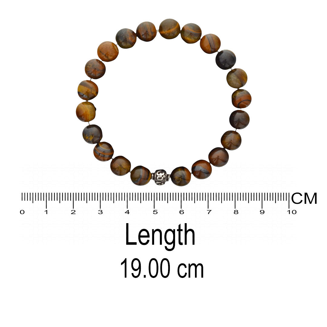 Azita 925 Sterling Silver Stretchable 8mm Tiger Eye Bracelet for Men and Women with Om Silver Bead | with Certificate of Authenticity| For Confidence and Protection