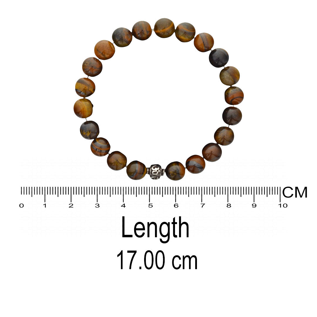 Azita 925 Sterling Silver Stretchable 8mm Tiger Eye Bracelet for Men and Women with Om Silver Bead | with Certificate of Authenticity| For Confidence and Protection