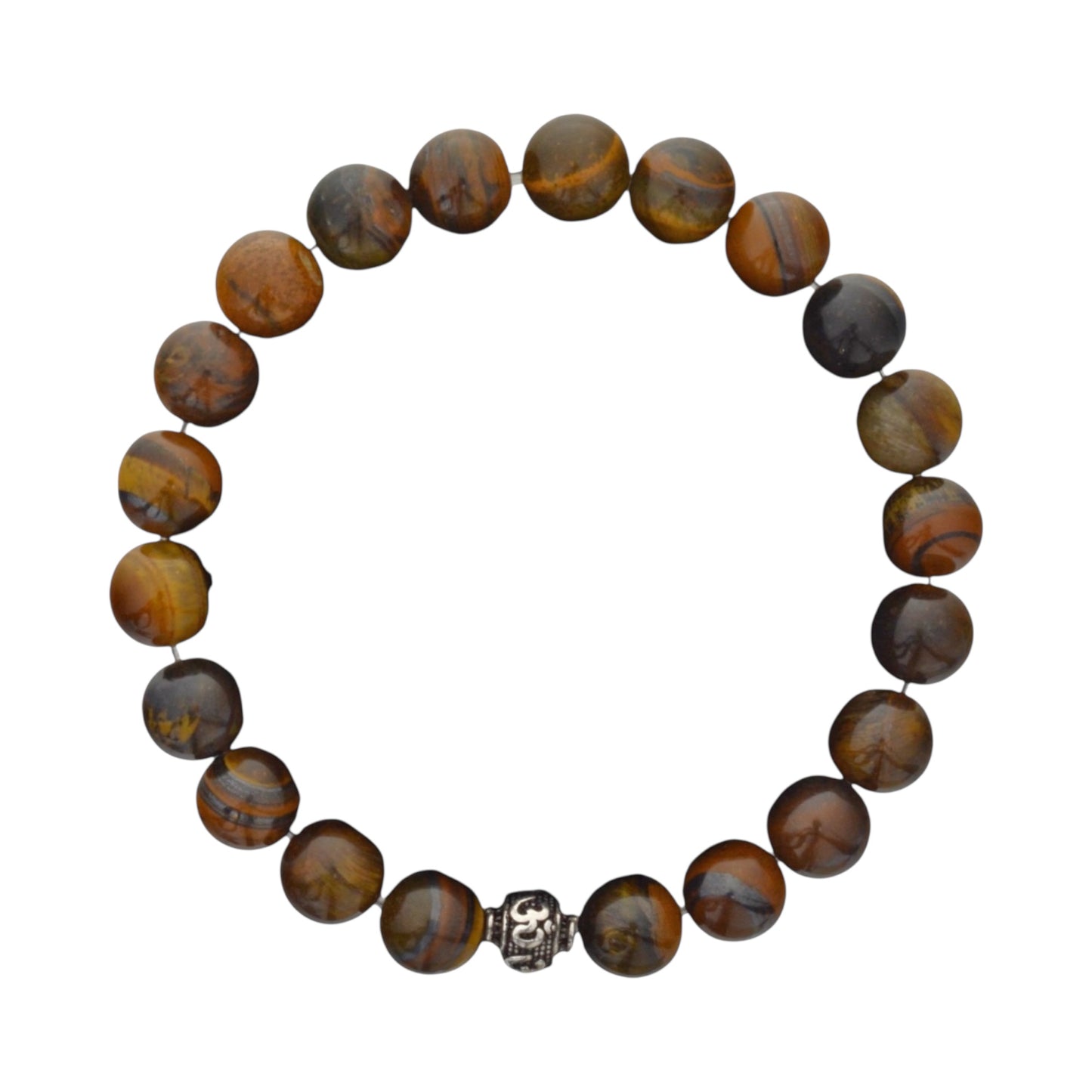 Azita 925 Sterling Silver Stretchable 8mm Tiger Eye Bracelet for Men and Women with Om Silver Bead | with Certificate of Authenticity| For Confidence and Protection