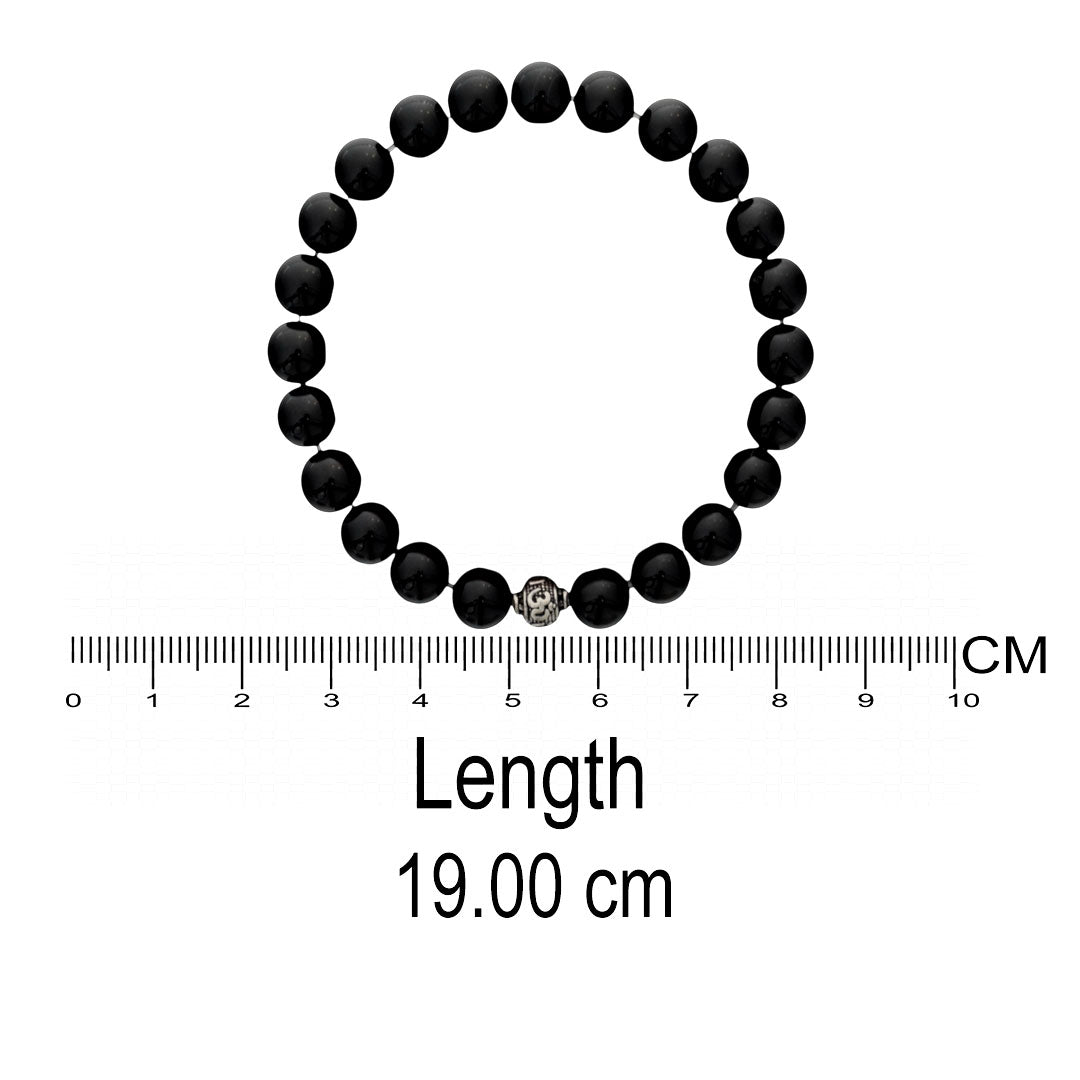 Azita 925 Sterling Silver Stretchable 8mm Black Onyx Bracelet for Men and Women with Om Silver Bead | with Certificate of Authenticity| Protection, Strength & Energy Balance