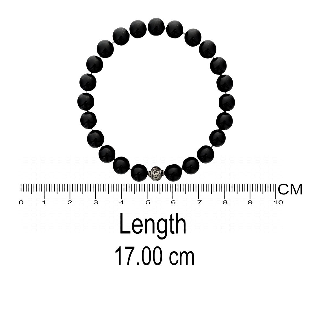 Azita 925 Sterling Silver Stretchable 8mm Black Onyx Bracelet for Men and Women with Om Silver Bead | with Certificate of Authenticity| Protection, Strength & Energy Balance