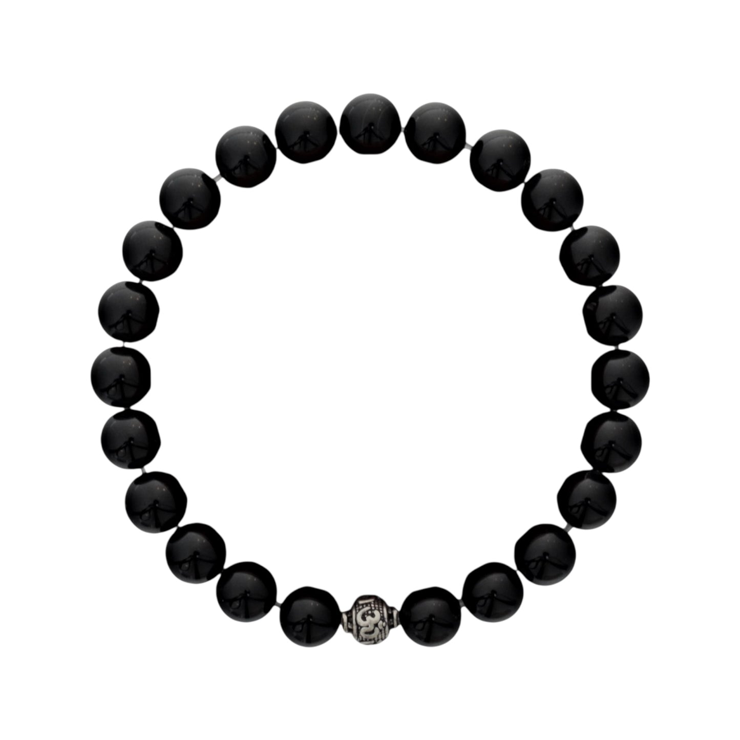 Azita 925 Sterling Silver Stretchable 8mm Black Onyx Bracelet for Men and Women with Om Silver Bead | with Certificate of Authenticity| Protection, Strength & Energy Balance