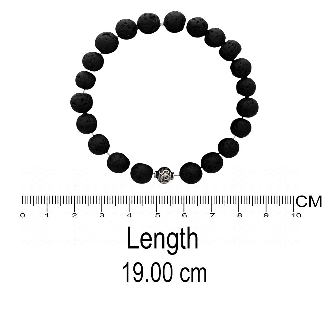 Azita 925 Sterling Silver Stretchable 8mm Lava Stone Bracelet for Men and Women with Om Silver Bead | with Certificate of Authenticity| Lava Stones known for grounding, calming energy and essential oil absorption.
