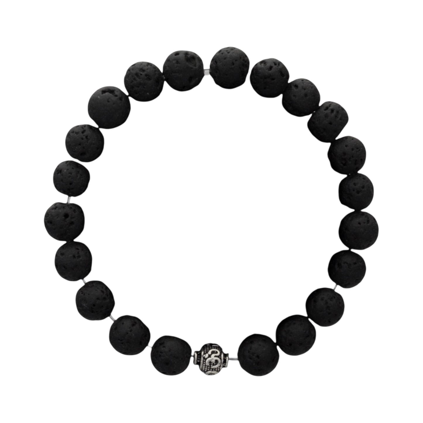 Azita 925 Sterling Silver Stretchable 8mm Lava Stone Bracelet for Men and Women with Om Silver Bead | with Certificate of Authenticity| Lava Stones known for grounding, calming energy and essential oil absorption.
