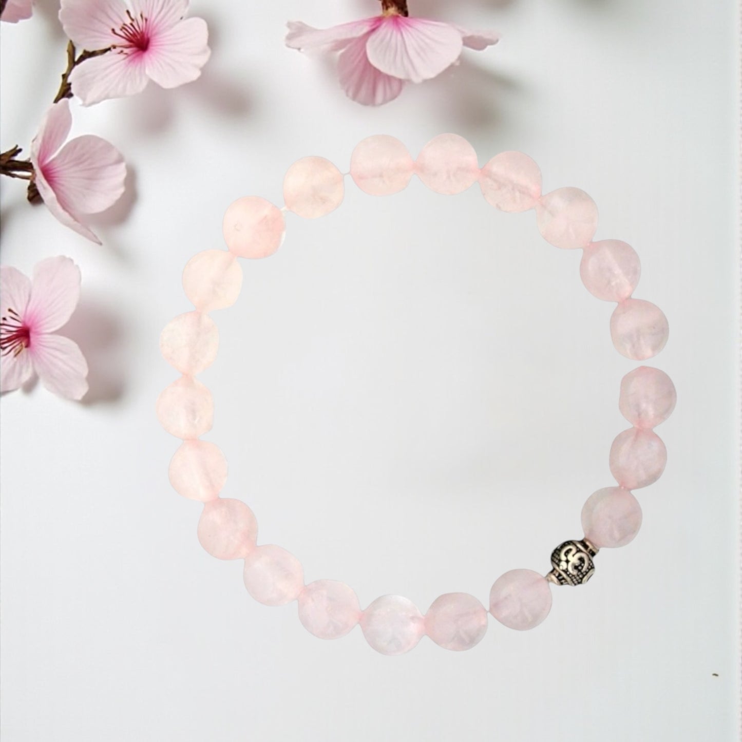 Azita 925 Sterling Silver Stretchable 8mm Rose Quartz Bracelet for Men and Women with Om Silver Bead | with Certificate of Authenticity| Rose Quartz known as the Stone of Love