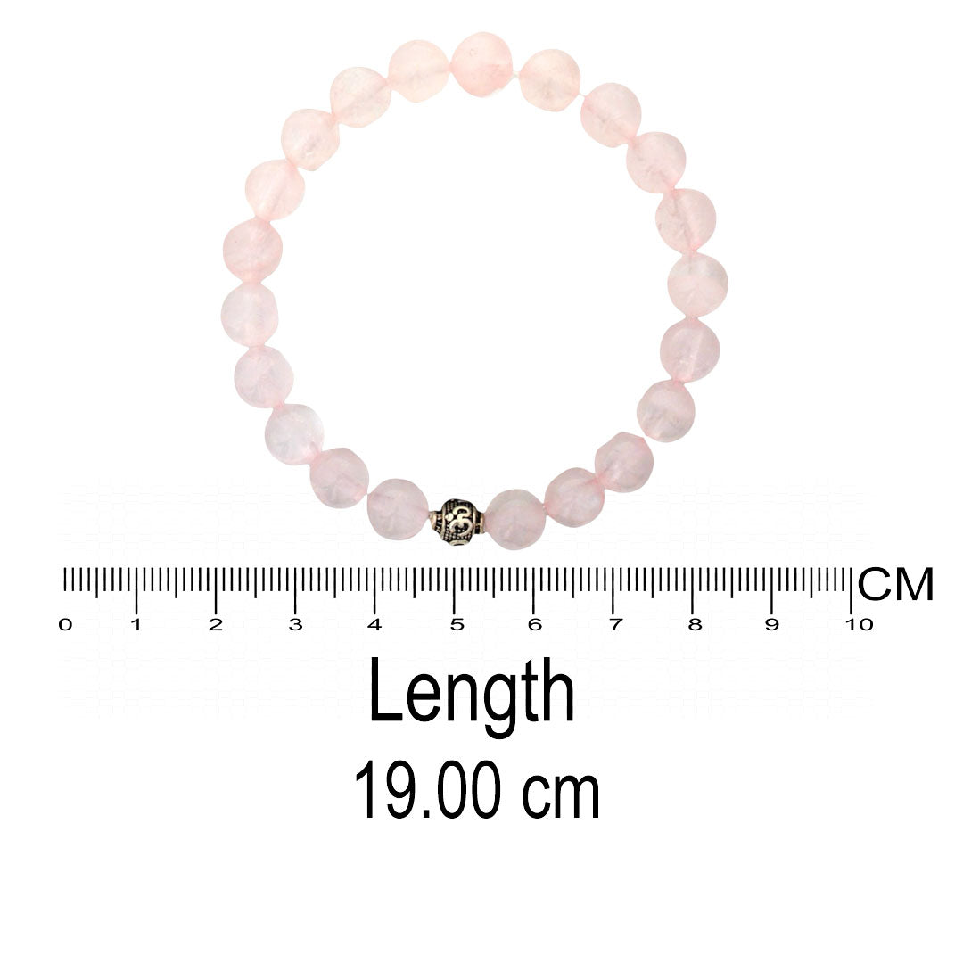 Azita 925 Sterling Silver Stretchable 8mm Rose Quartz Bracelet for Men and Women with Om Silver Bead | with Certificate of Authenticity| Rose Quartz known as the Stone of Love