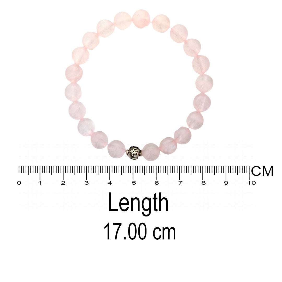 Azita 925 Sterling Silver Stretchable 8mm Rose Quartz Bracelet for Men and Women with Om Silver Bead | with Certificate of Authenticity| Rose Quartz known as the Stone of Love