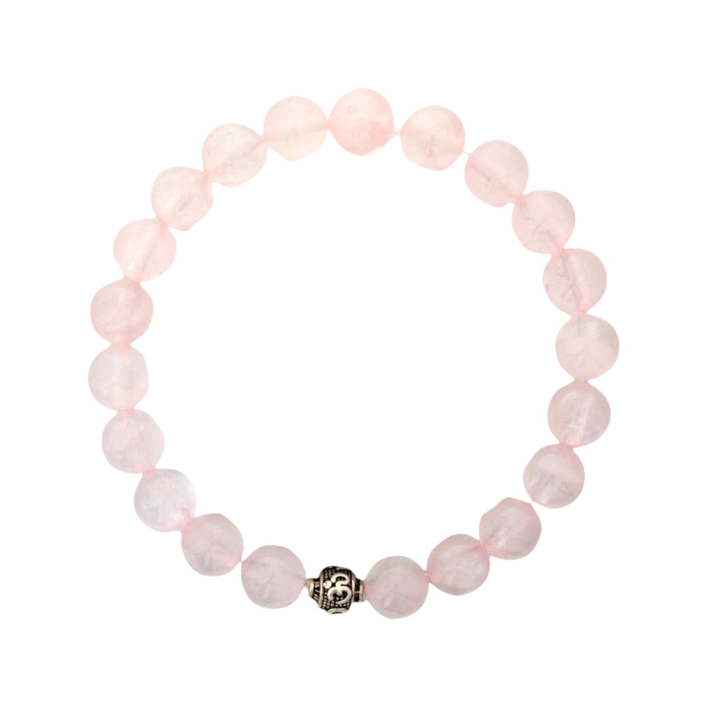 Azita 925 Sterling Silver Stretchable 8mm Rose Quartz Bracelet for Men and Women with Om Silver Bead | with Certificate of Authenticity| Rose Quartz known as the Stone of Love