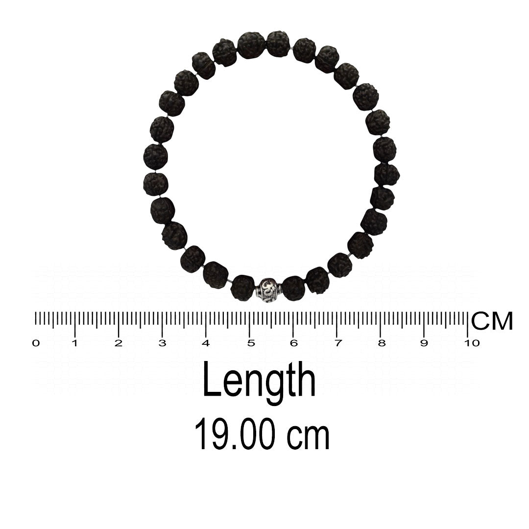 Azita 925 Sterling Silver Stretchable 8mm Black Rudraksh Bracelet for Men and Women with Om Silver Bead | with Certificate of Authenticity| Black Rudraksh known for promoting peace, protection, and spiritual growth