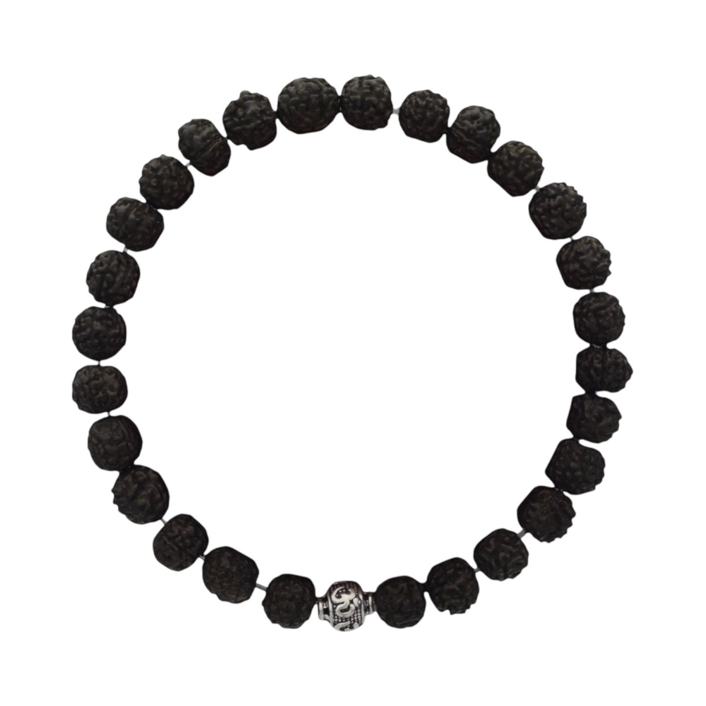 Azita 925 Sterling Silver Stretchable 8mm Black Rudraksh Bracelet for Men and Women with Om Silver Bead | with Certificate of Authenticity| Black Rudraksh known for promoting peace, protection, and spiritual growth
