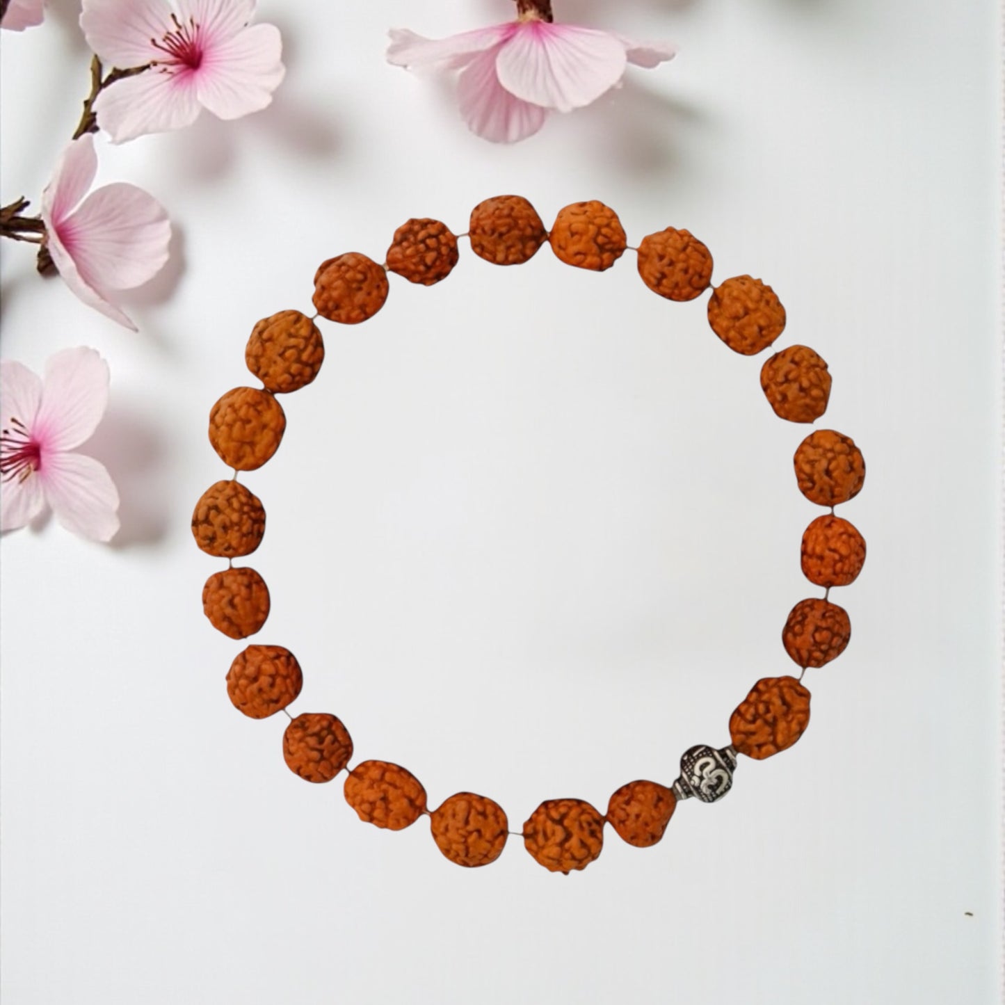 Azita 925 Sterling Silver Stretchable 8mm Rudraksh Bracelet for Men and Women with Om Silver Bead | with Certificate of Authenticity| Rudraksh believed to promote calmness, protection, and spiritual well-being.