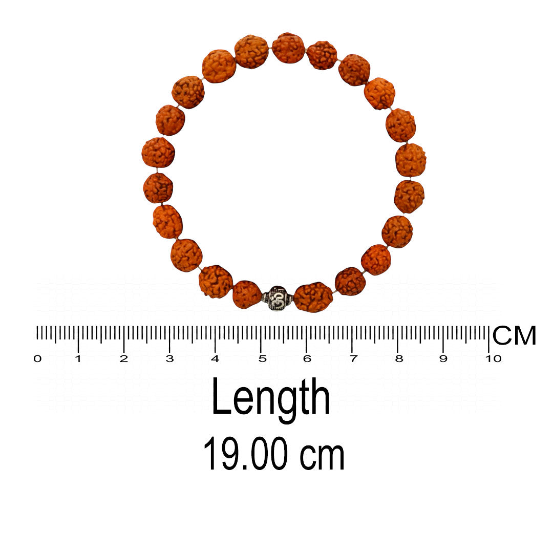 Azita 925 Sterling Silver Stretchable 8mm Rudraksh Bracelet for Men and Women with Om Silver Bead | with Certificate of Authenticity| Rudraksh believed to promote calmness, protection, and spiritual well-being.