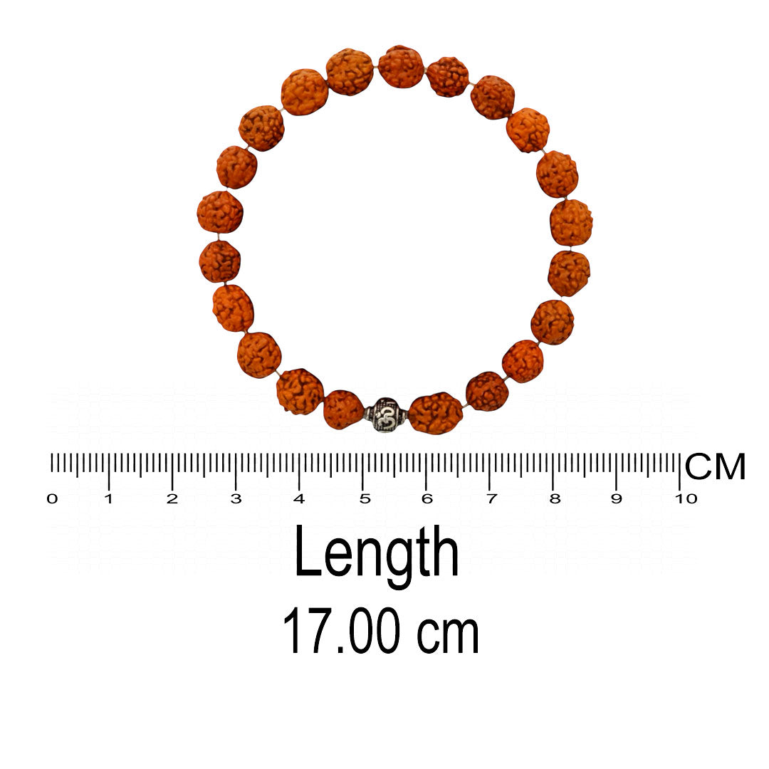 Azita 925 Sterling Silver Stretchable 8mm Rudraksh Bracelet for Men and Women with Om Silver Bead | with Certificate of Authenticity| Rudraksh believed to promote calmness, protection, and spiritual well-being.