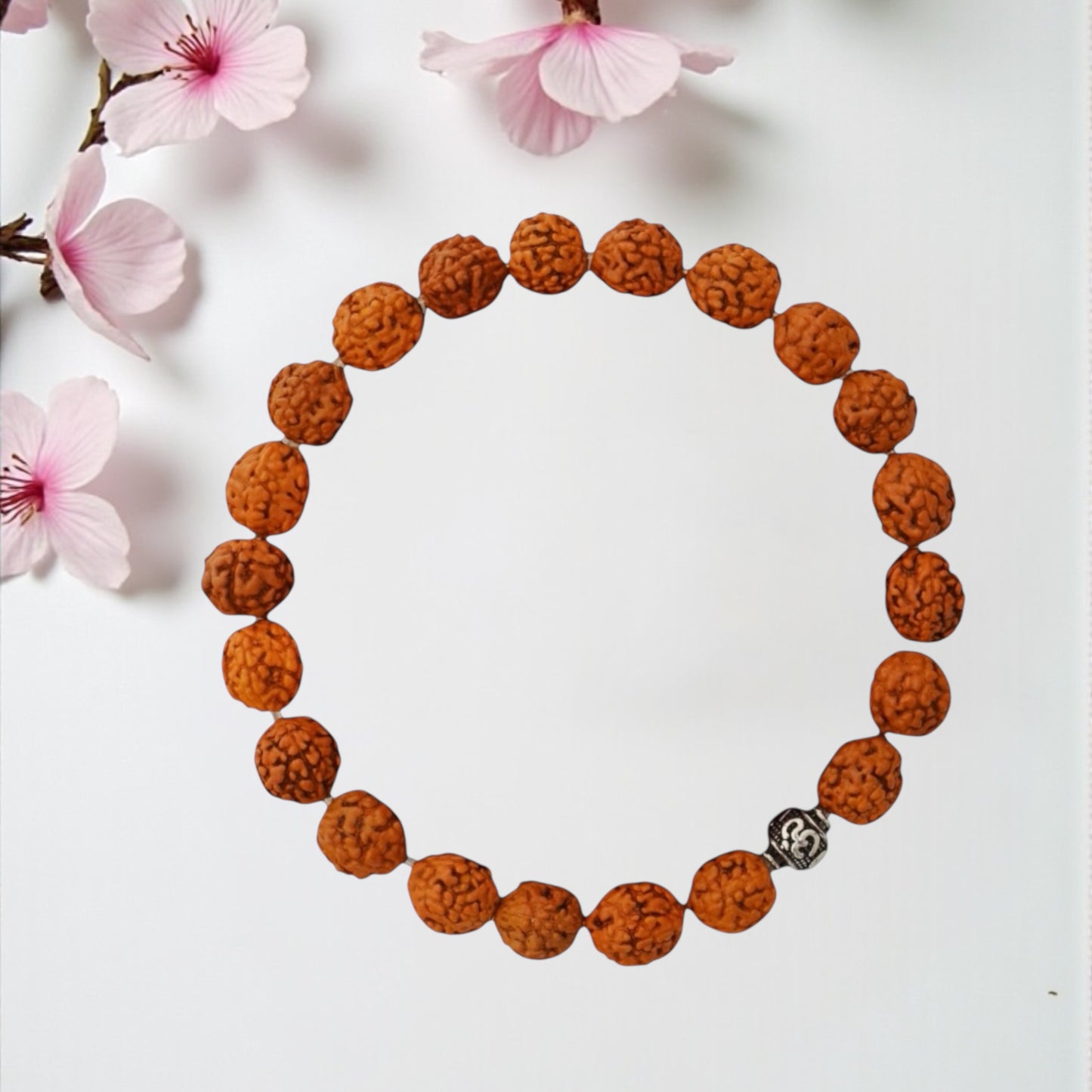 Azita 925 Sterling Silver Stretchable 9mm Rudraksh Bracelet for Men and Women with Om Silver Bead | with Certificate of Authenticity| Rudraksh believed to promote calmness, protection, and spiritual well-being