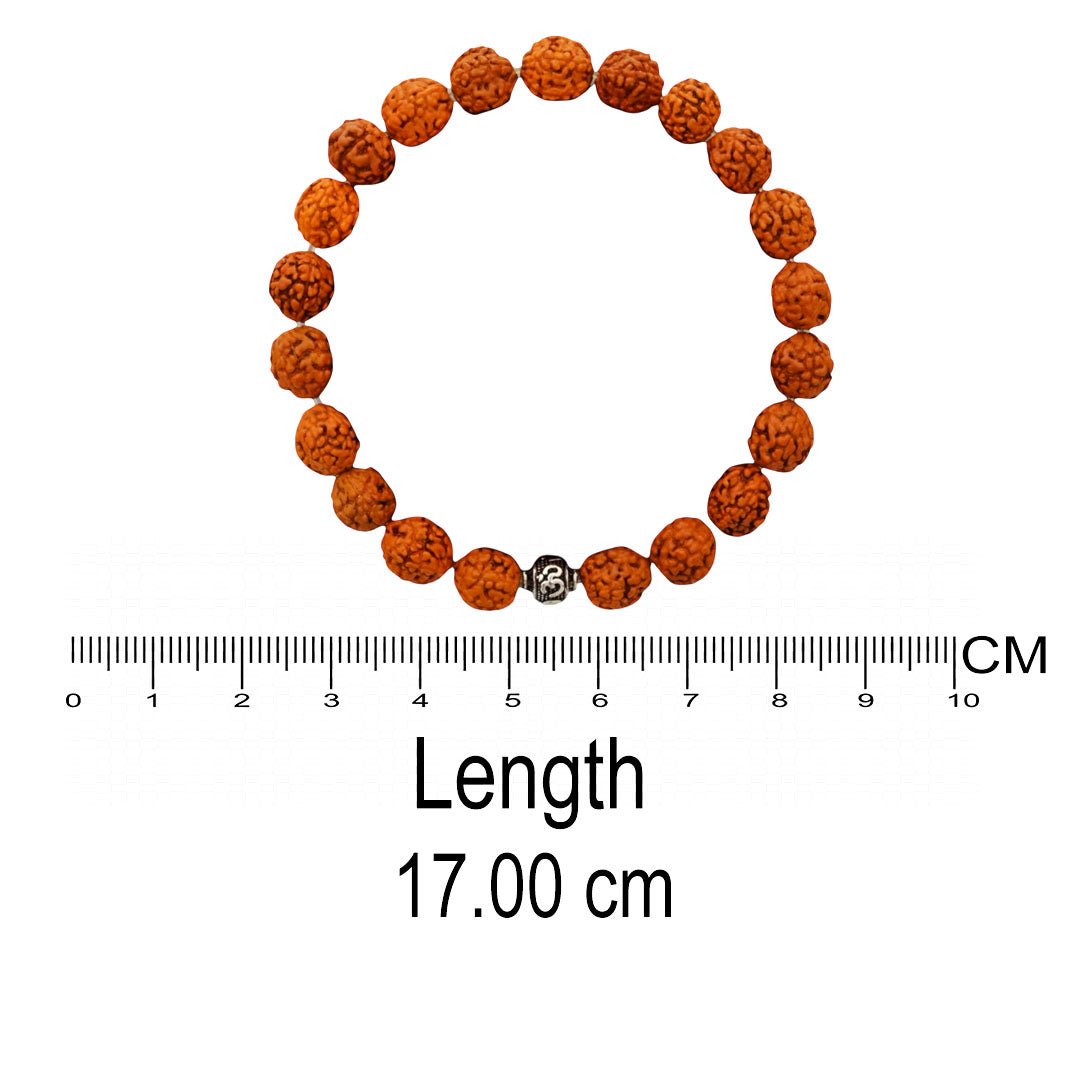 Azita 925 Sterling Silver Stretchable 9mm Rudraksh Bracelet for Men and Women with Om Silver Bead | with Certificate of Authenticity| Rudraksh believed to promote calmness, protection, and spiritual well-being