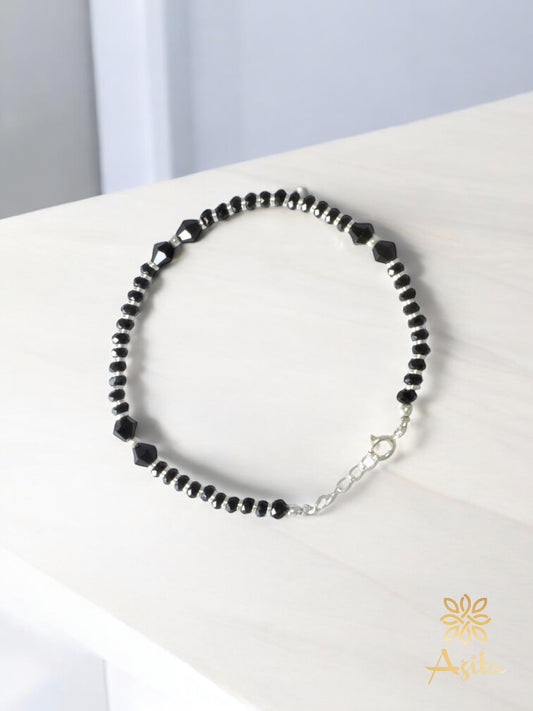 Azita 925 Sterling Silver 6 elongated Black Beads Nazaria Bracelets for Women and Girls with Certificate Of Authenticity and 925 Stamp