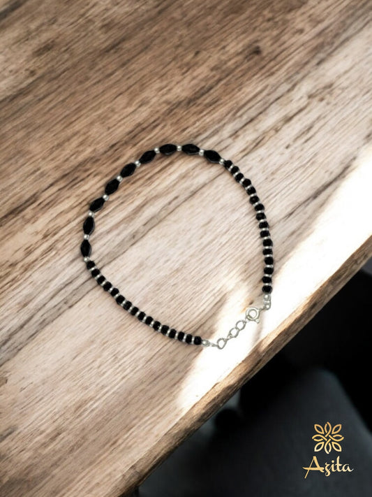 Azita 925 Sterling Silver 9 elongated Black Beads Nazaria Bracelet for Women and Girls with Certificate Of Authenticity and 925 Stamp