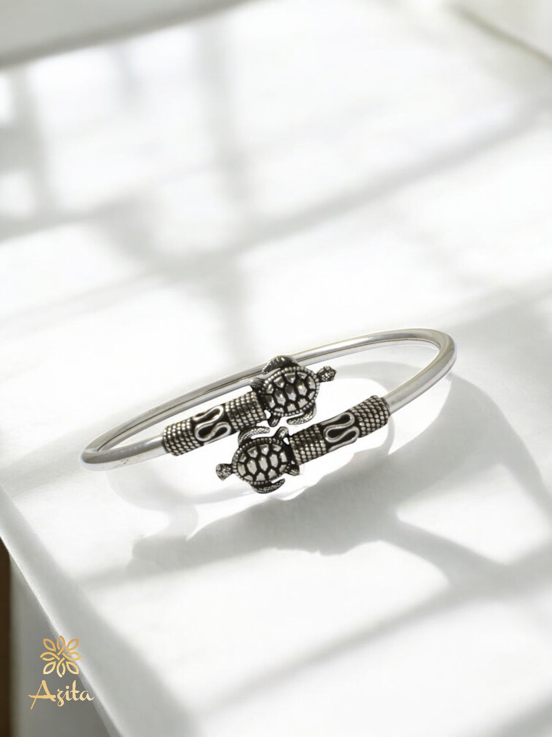 Azita 925 Sterling Silver Oxidised Tortoise Bracelet for Women and Girls with Certificate Of Authenticity and 925 Stamp