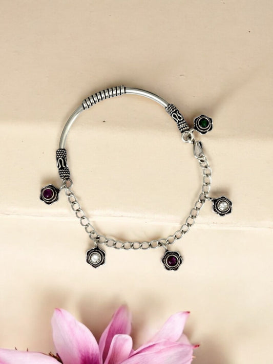 Azita 925 Sterling Silver Flower Half Chain Bracelet for Women and Girls with Certificate of Authenticity and BIS Hallmark.
