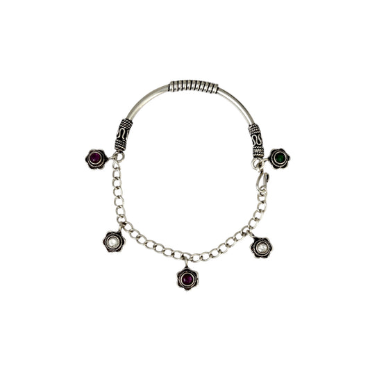 Azita 925 Sterling Silver Flower Half Chain Bracelet for Women and Girls with Certificate of Authenticity and BIS Hallmark.