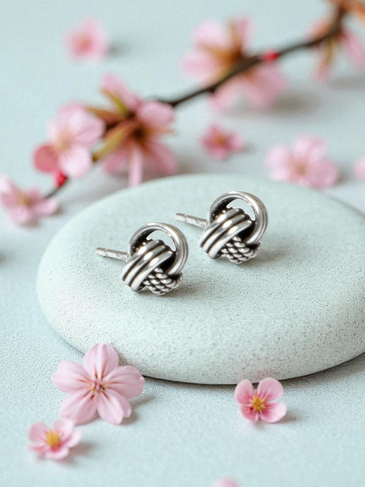 Azita 925 Sterling Silver Oxidised Simple twisted and spiral Stud Earrings for Women and Girls with Certificate Of Authenticity and 925 Stamp