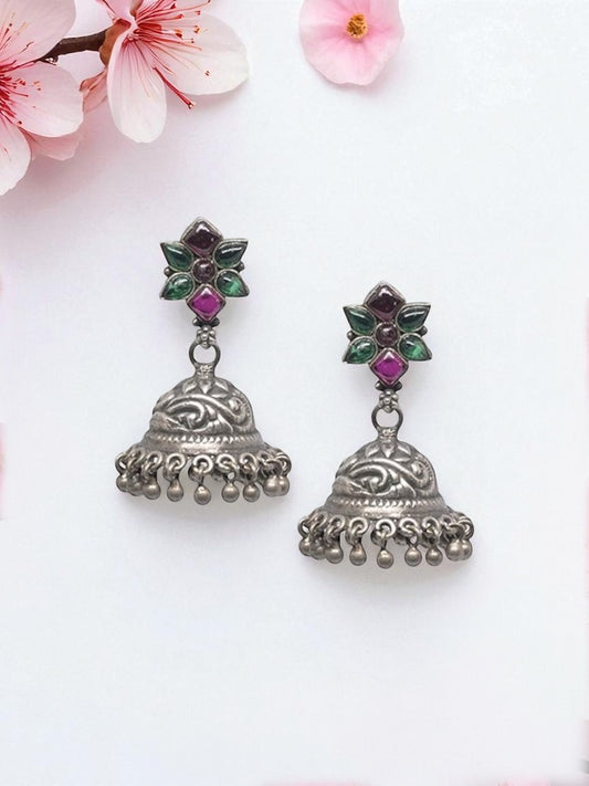 Azita 925 Sterling Silver Pink and Green stone Earring for women with Certificate of Authenticity and 925 Hallmark.