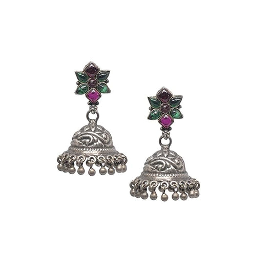 Azita 925 Sterling Silver Pink and Green stone Earring for women with Certificate of Authenticity and 925 Hallmark.