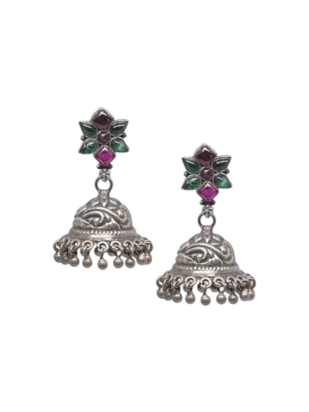 Azita 925 Sterling Silver Pink and Green stone Earring for women with Certificate of Authenticity and 925 Hallmark.
