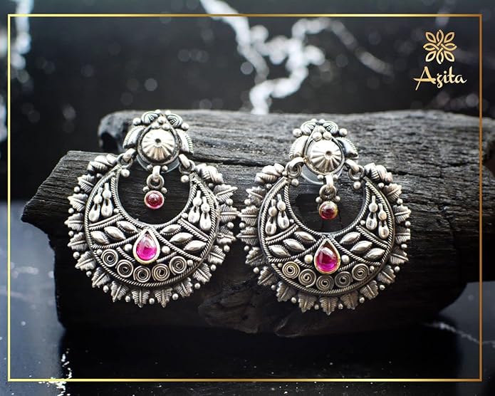 Azita 925 Sterling Silver single centered pink stone Earring for Women with Certificate of Authenticity and 925 Hallmark.