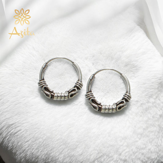 Azita 925 Sterling Silver Oxidised Hoop Earrings for Women and Girls with Certificate of Authenticity and 925 Stamp |Wave Bali|