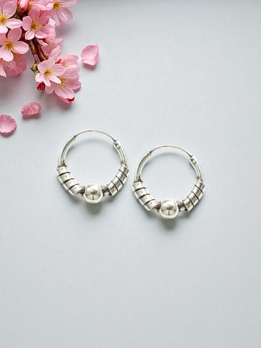Azita 925 Sterling Silver Oxidised Hoop Earrings for Women and Girls with Certificate of Authenticity and 925 Stamp |Spiral with ball Bali|