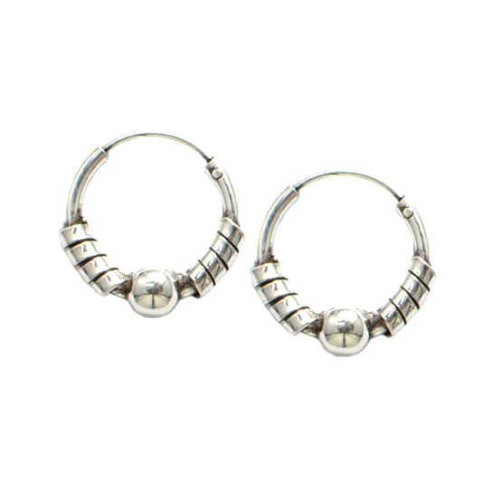 Azita 925 Sterling Silver Oxidised Hoop Earrings for Women and Girls with Certificate of Authenticity and 925 Stamp |Spiral with ball Bali|