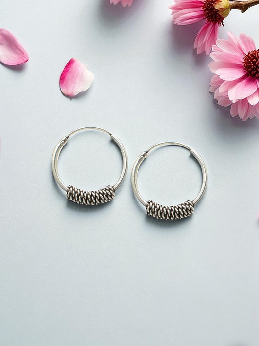 Azita 925 Sterling Silver Oxidised Hoop Earrings for Women and Girls with Certificate of Authenticity and 925 Stamp |Spiral Bali|