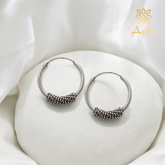 Azita 925 Sterling Silver Oxidised Hoop Earrings for Women and Girls with Certificate of Authenticity and 925 Stamp |Spiral Bali|